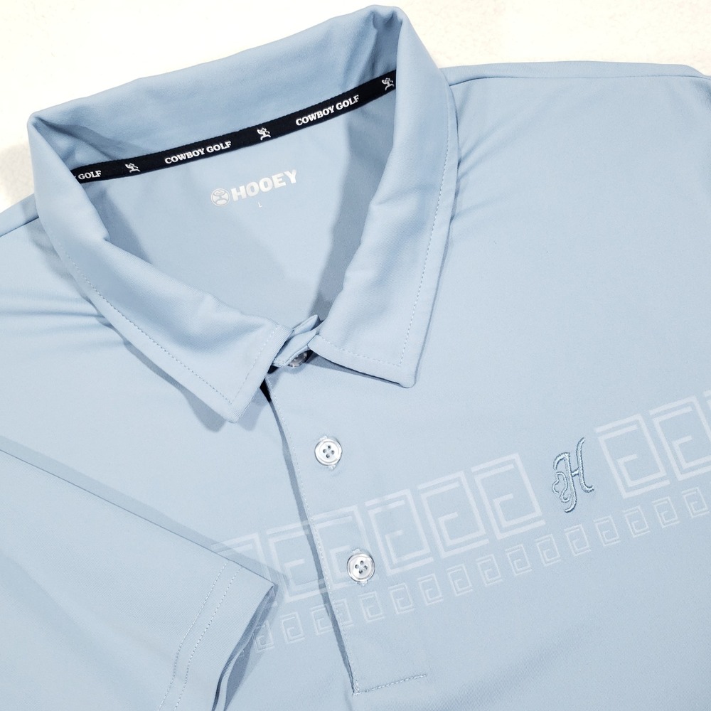 Hooey Cowboy Golf Polo Shirt Men Large Light Blue Short Sleeve Geometric Western